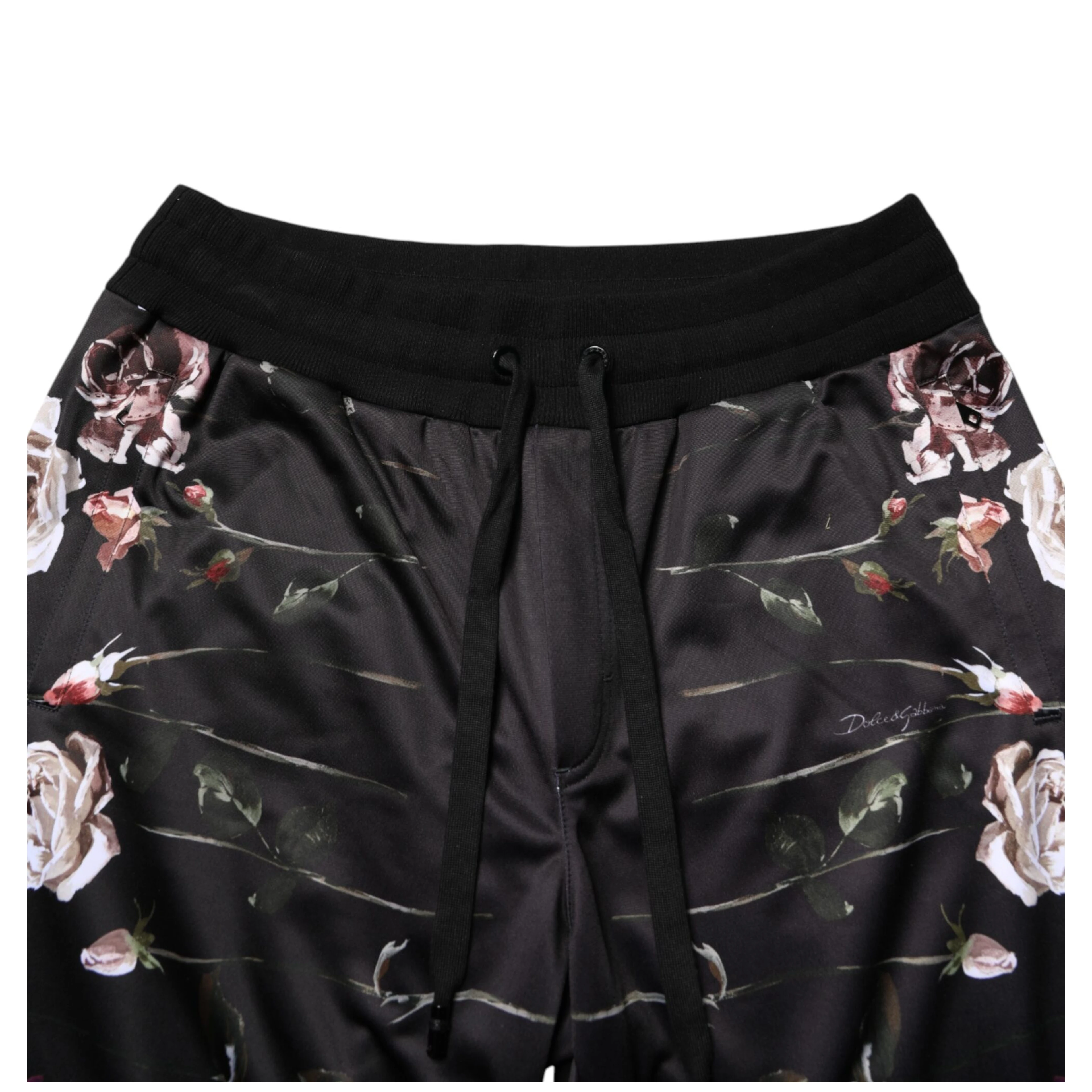 Black Floral Straight-Leg Chino Trouser Pants