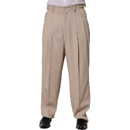 Beige Stretch Straight Men Dress Trouser Pants