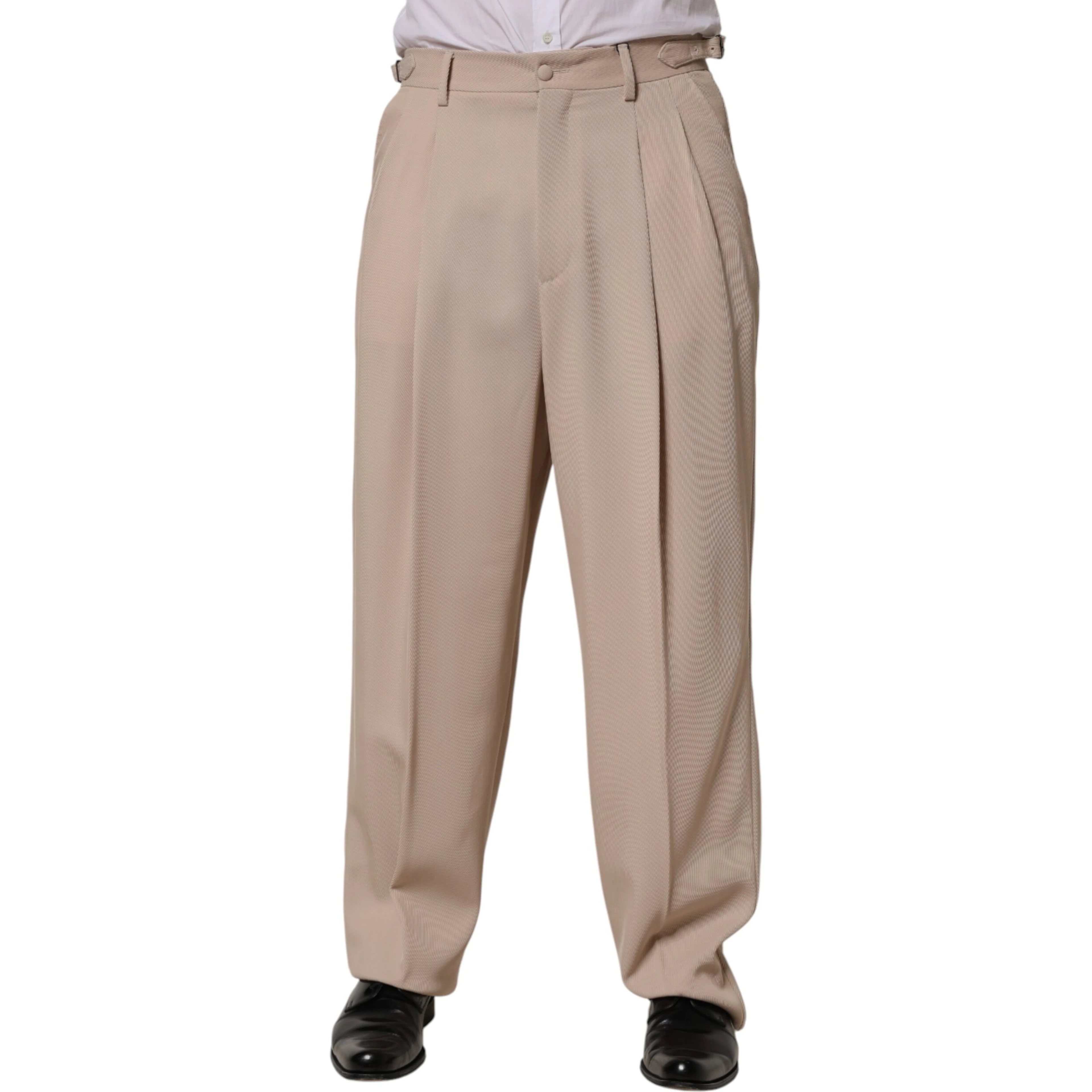Beige Stretch Straight Men Dress Trouser Pants
