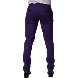 Purple Wool Skinny Dress Men Trouser Pants
