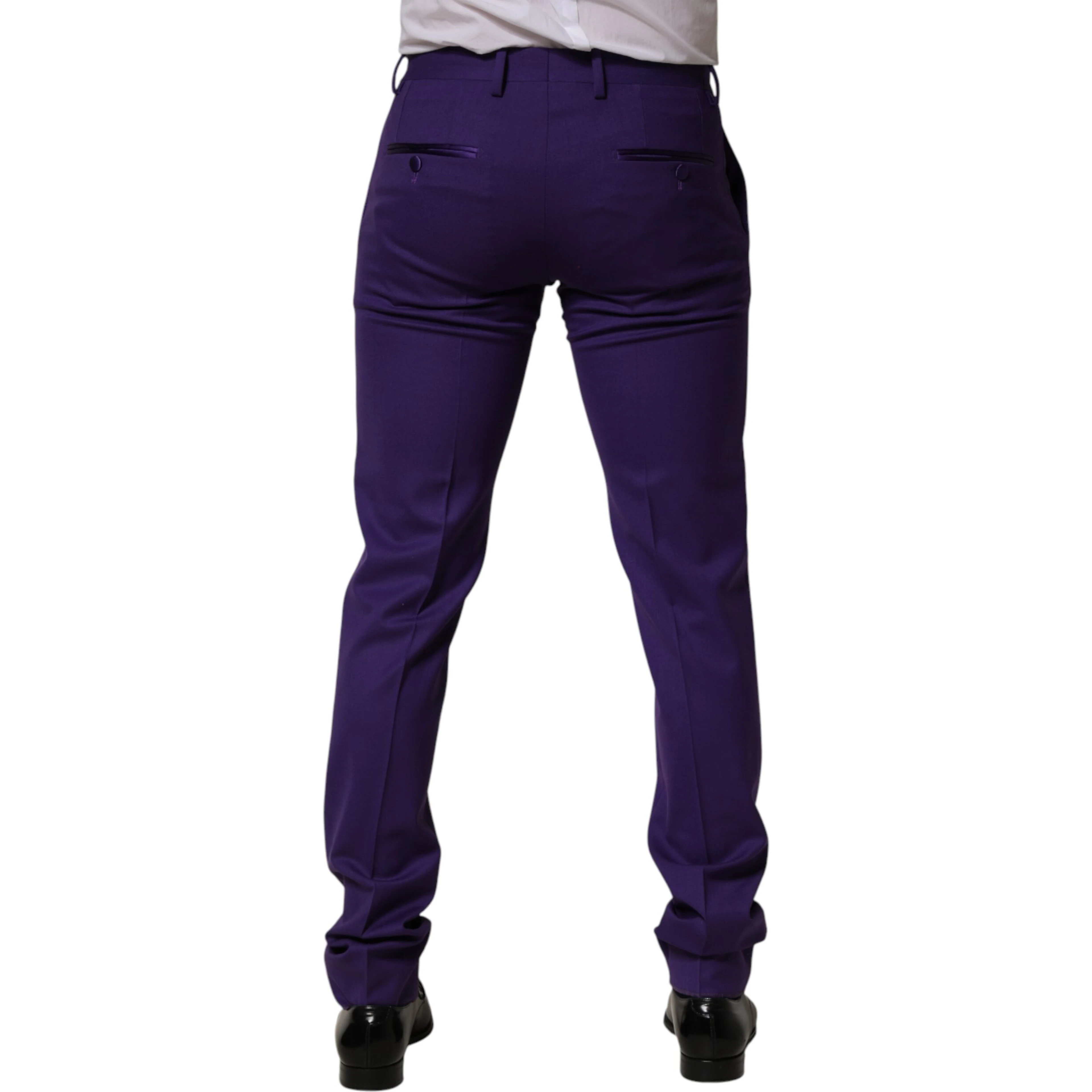 Purple Wool Skinny Dress Men Trouser Pants