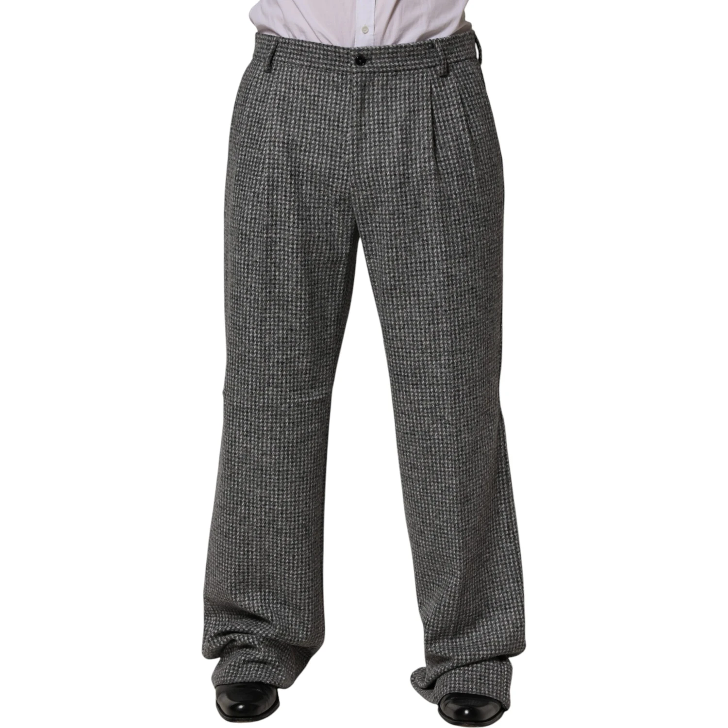 Gray Houndstooth Straight Dress Trouser Pants
