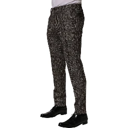 Brown Wool Plaid Skinny Dress Trouser Pants