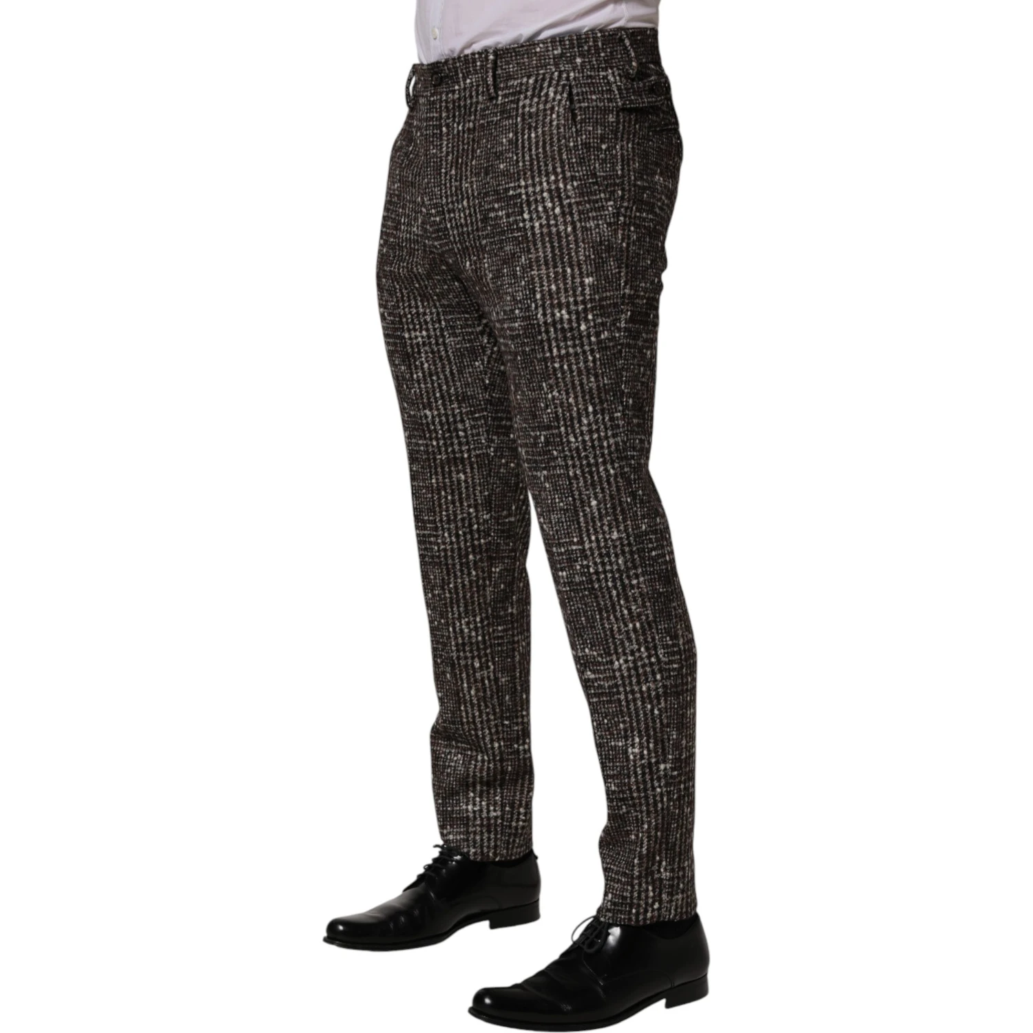 Brown Wool Plaid Skinny Dress Trouser Pants
