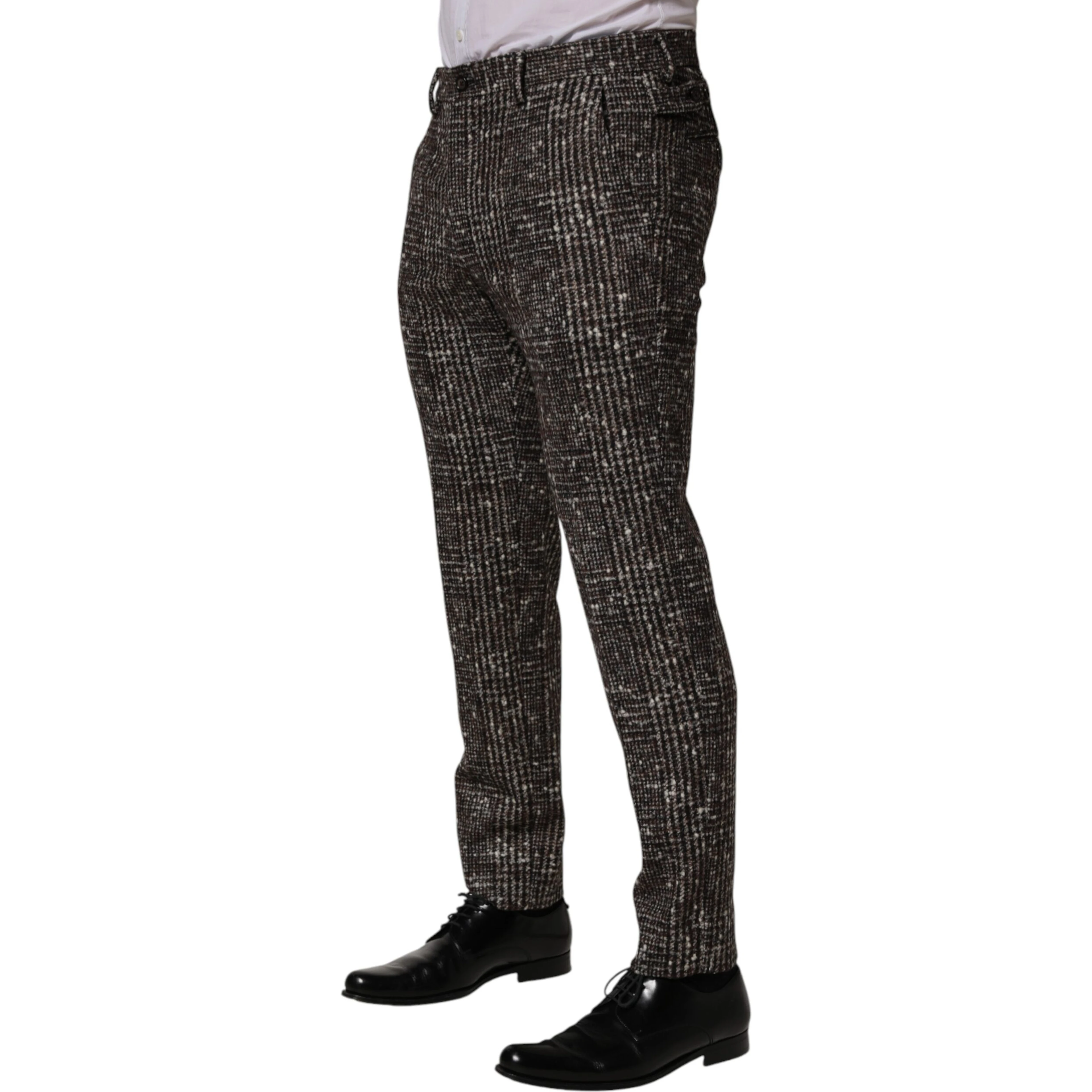 Brown Wool Plaid Skinny Dress Trouser Pants