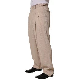 Beige Stretch Straight Men Dress Trouser Pants