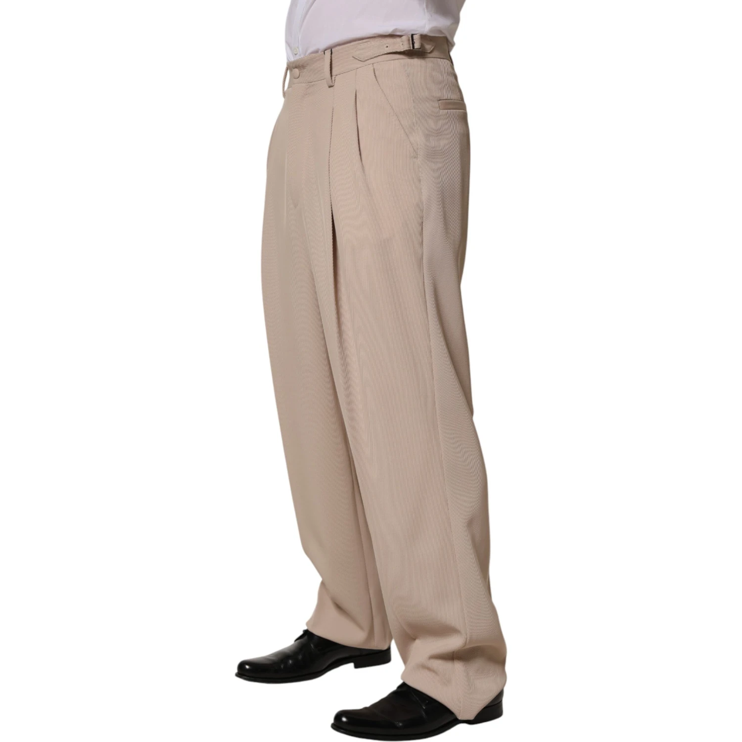 Beige Stretch Straight Men Dress Trouser Pants