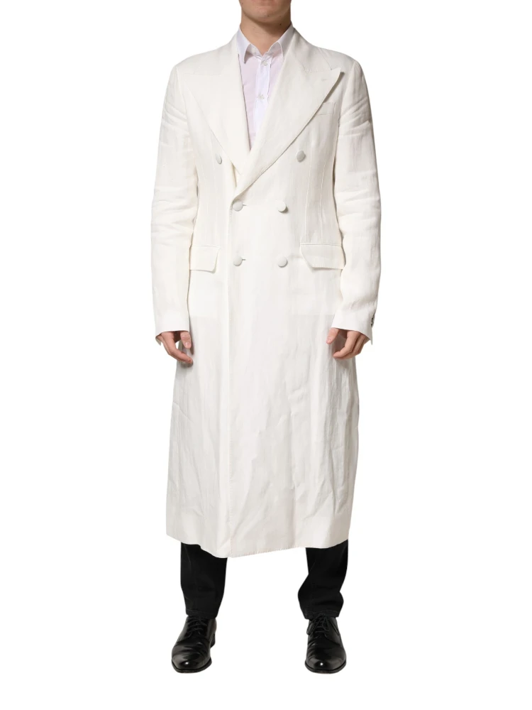 White Double Breasted Men Trench Coat Jacket