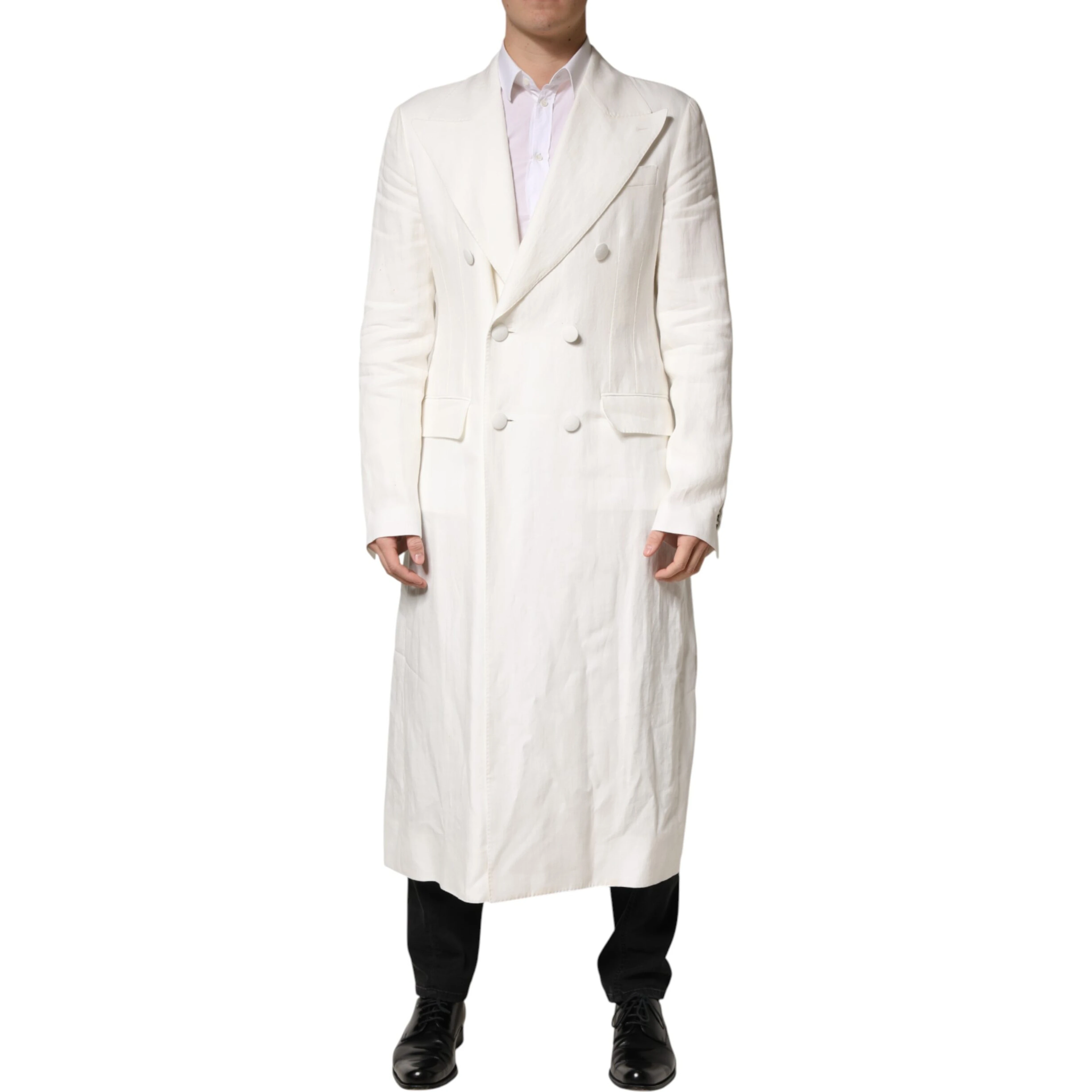 White Double Breasted Men Trench Coat Jacket