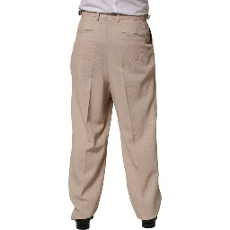 Beige Stretch Straight Men Dress Trouser Pants