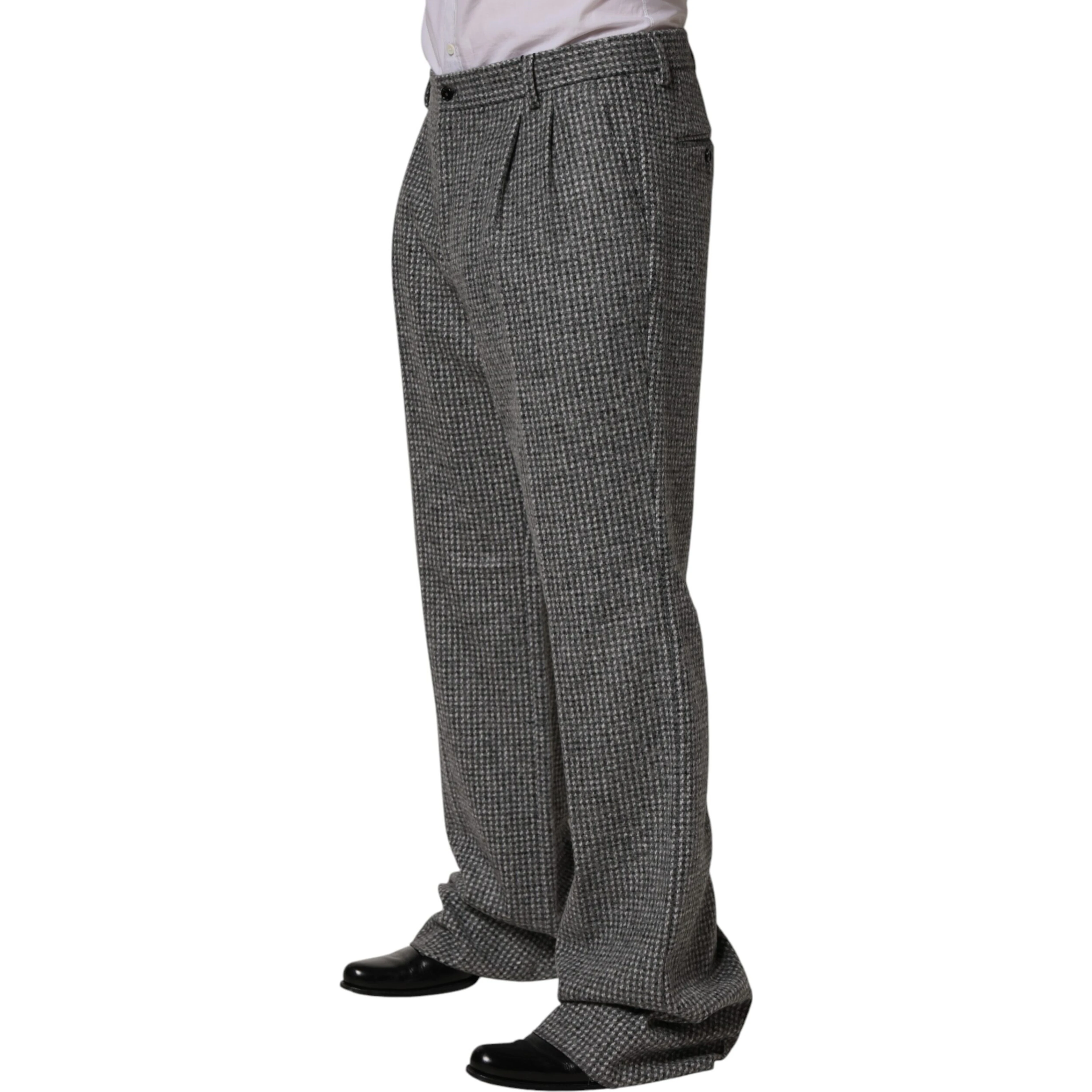 Gray Houndstooth Straight Dress Trouser Pants