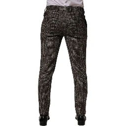 Brown Wool Plaid Skinny Dress Trouser Pants