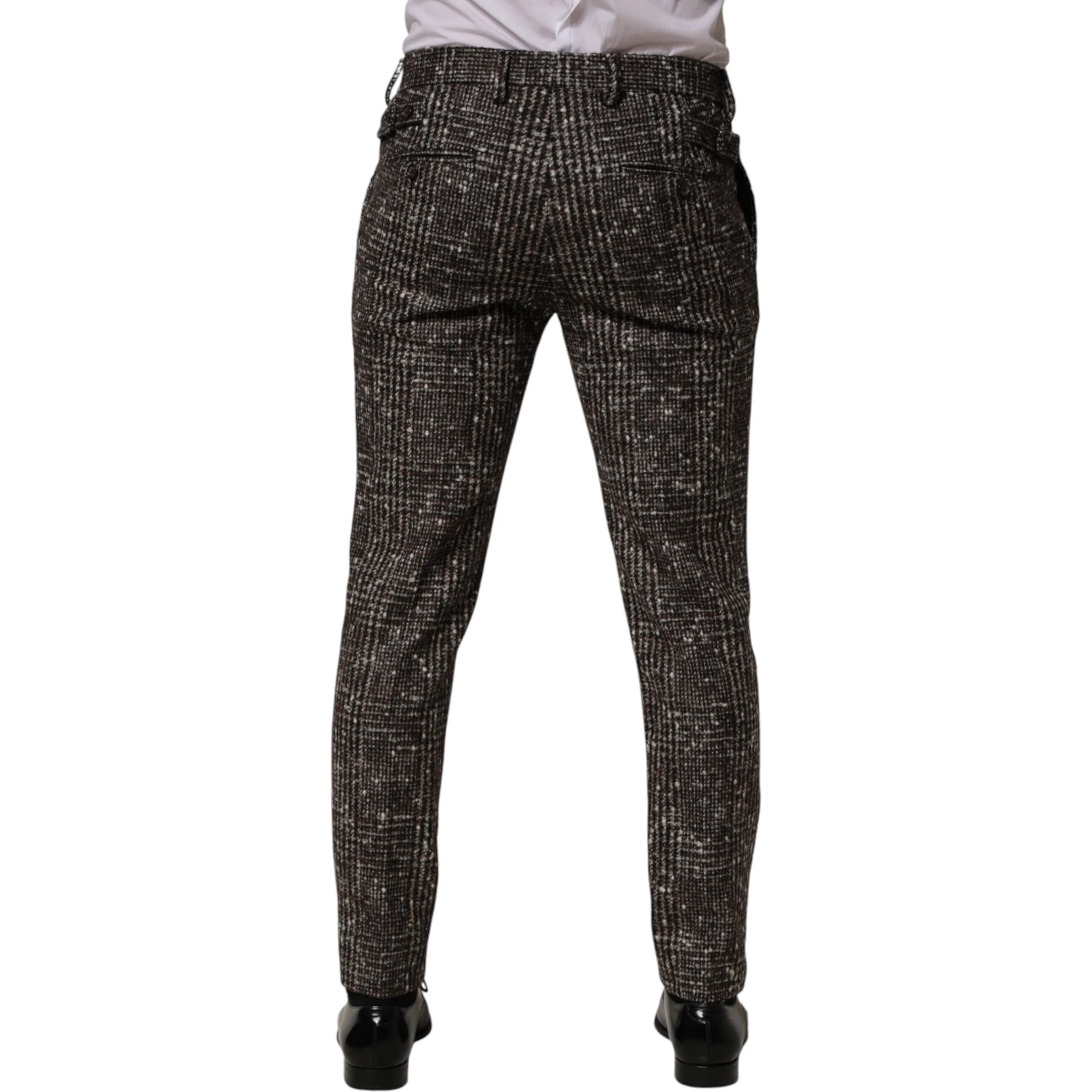 Brown Wool Plaid Skinny Dress Trouser Pants