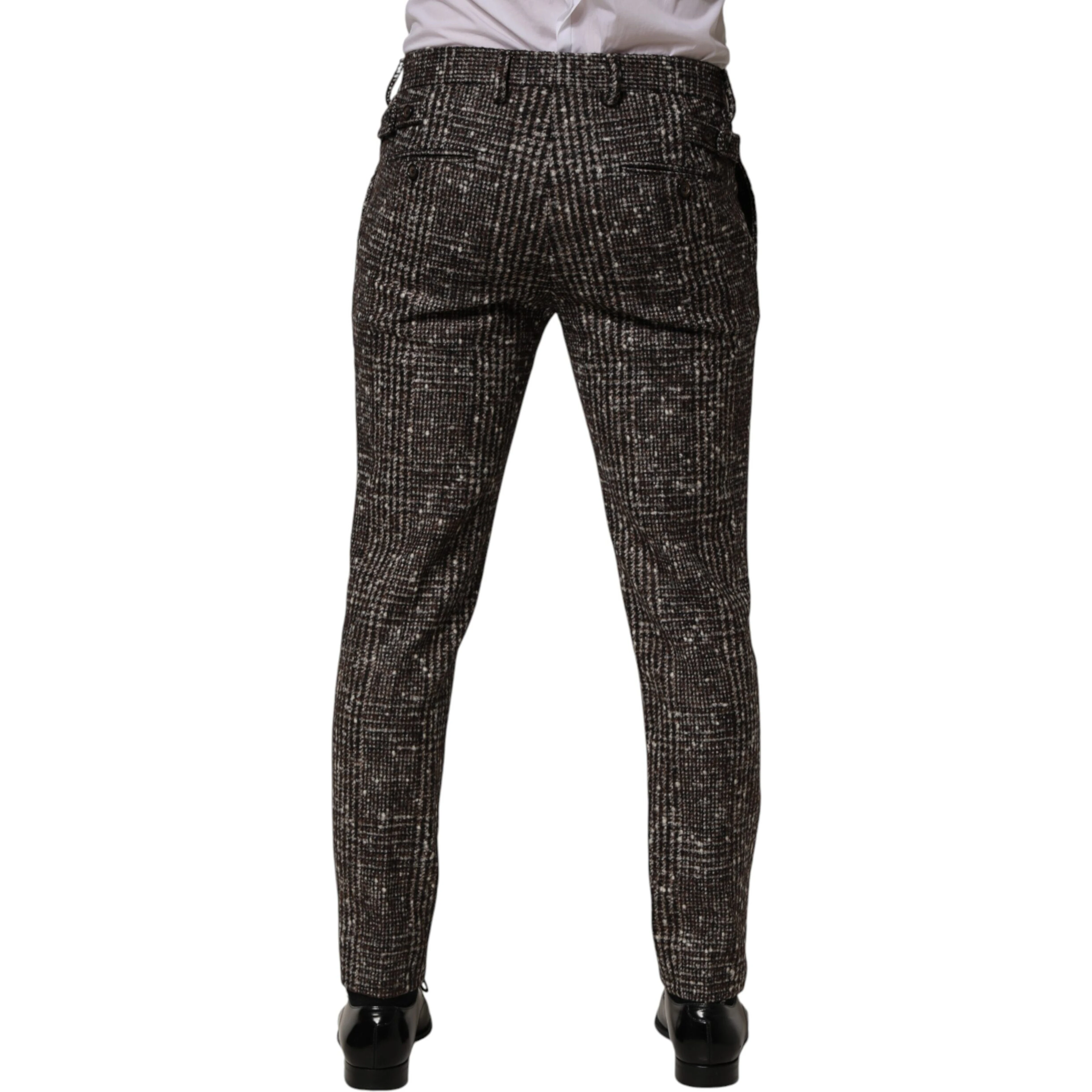 Brown Wool Plaid Skinny Dress Trouser Pants