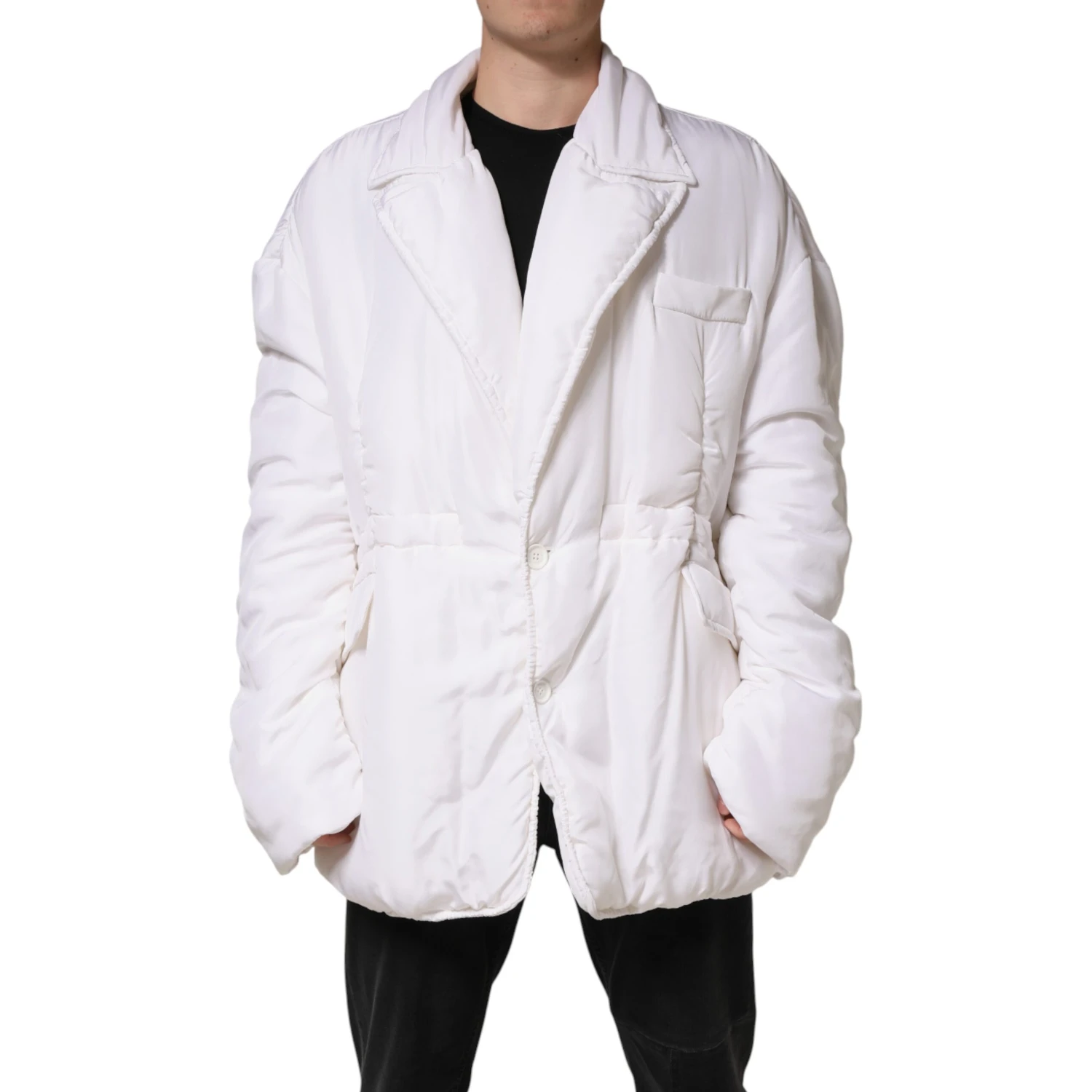 White Silk Padded Parka Men Coat Jacket