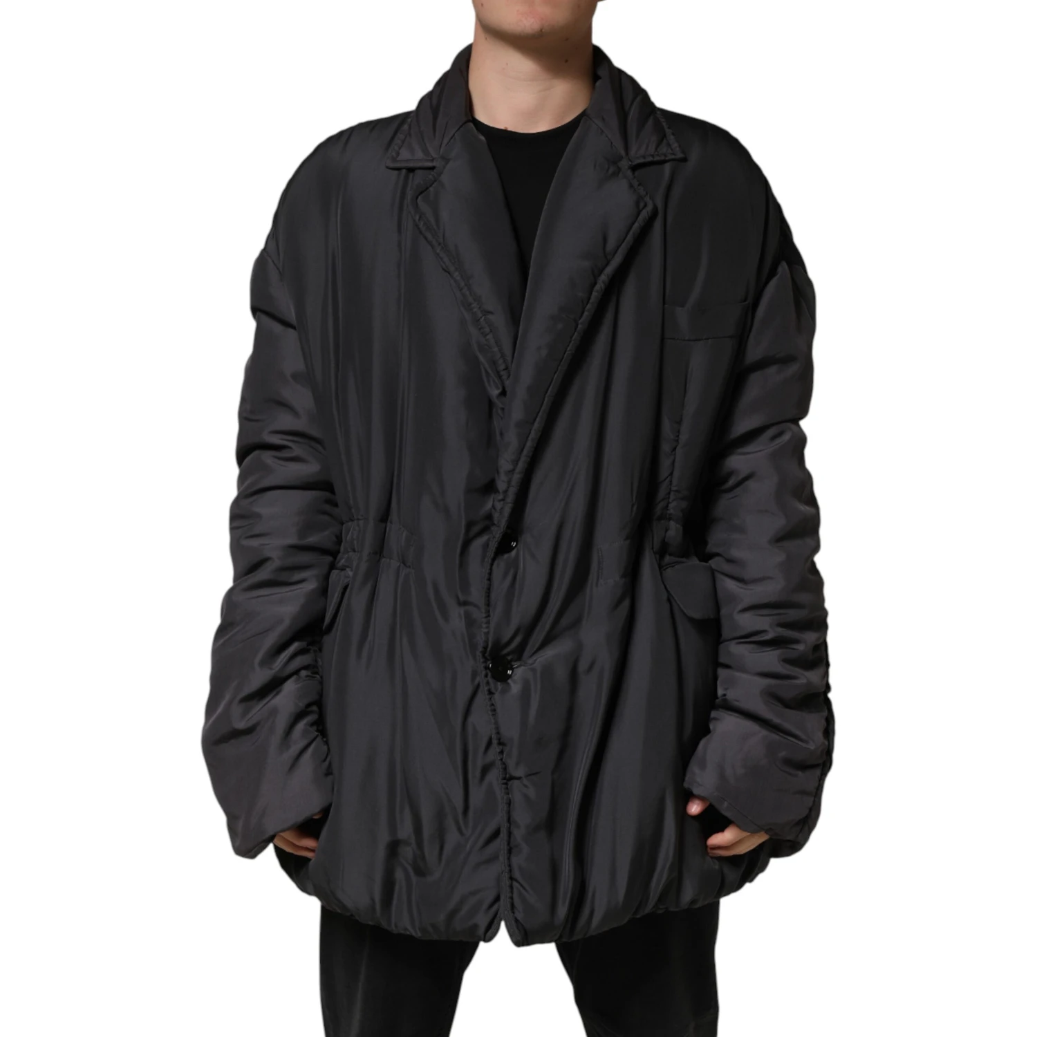 Black Silk Padded Parka Men Coat Jacket