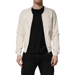 Off White Cotton Full Zip Denim Men Blouson Jacket