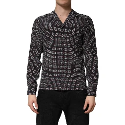 Black Patterned Silk Men Button Down Shirt