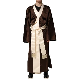 Brown Cream Lounge Belted Bathrobe Jacket