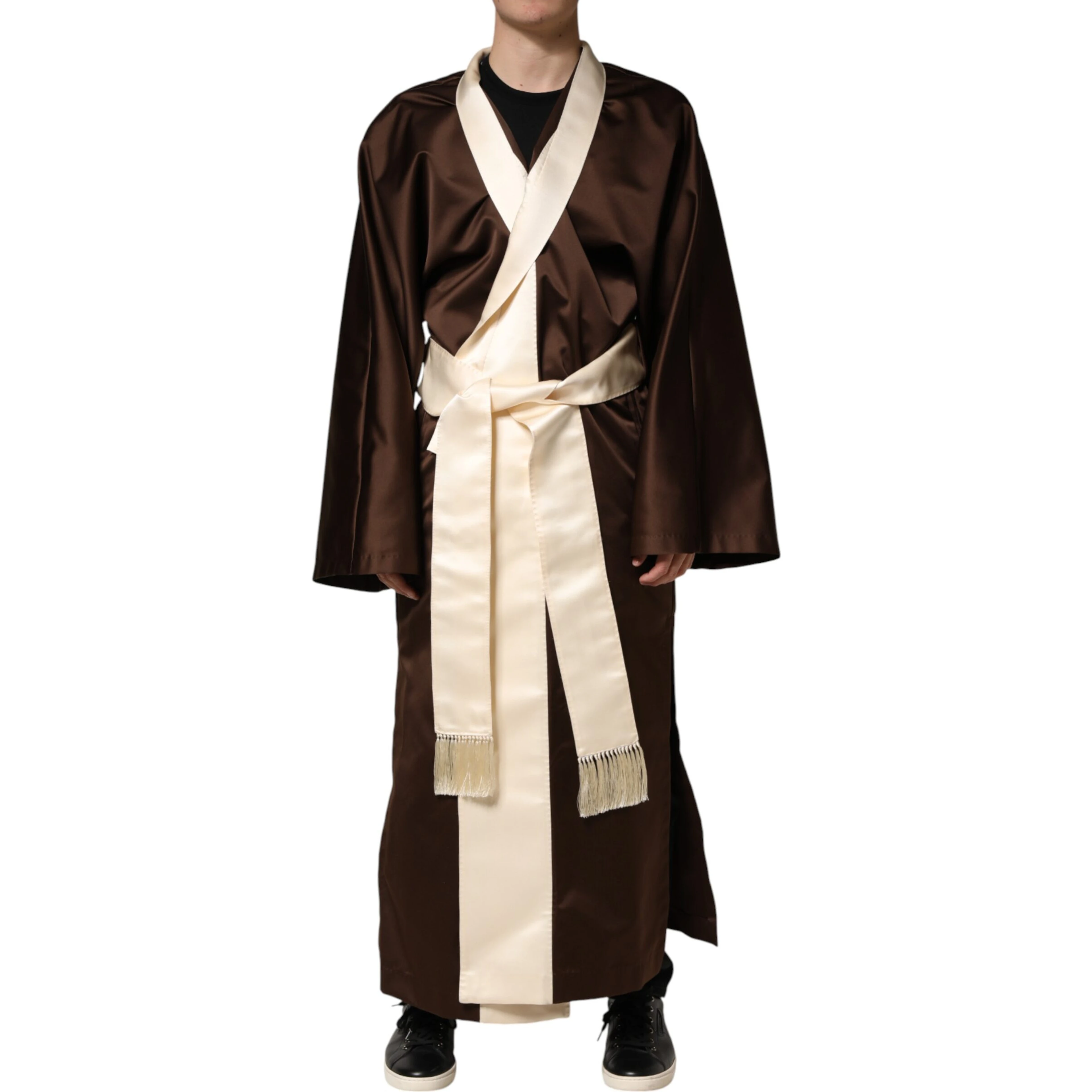 Brown Cream Lounge Belted Bathrobe Jacket
