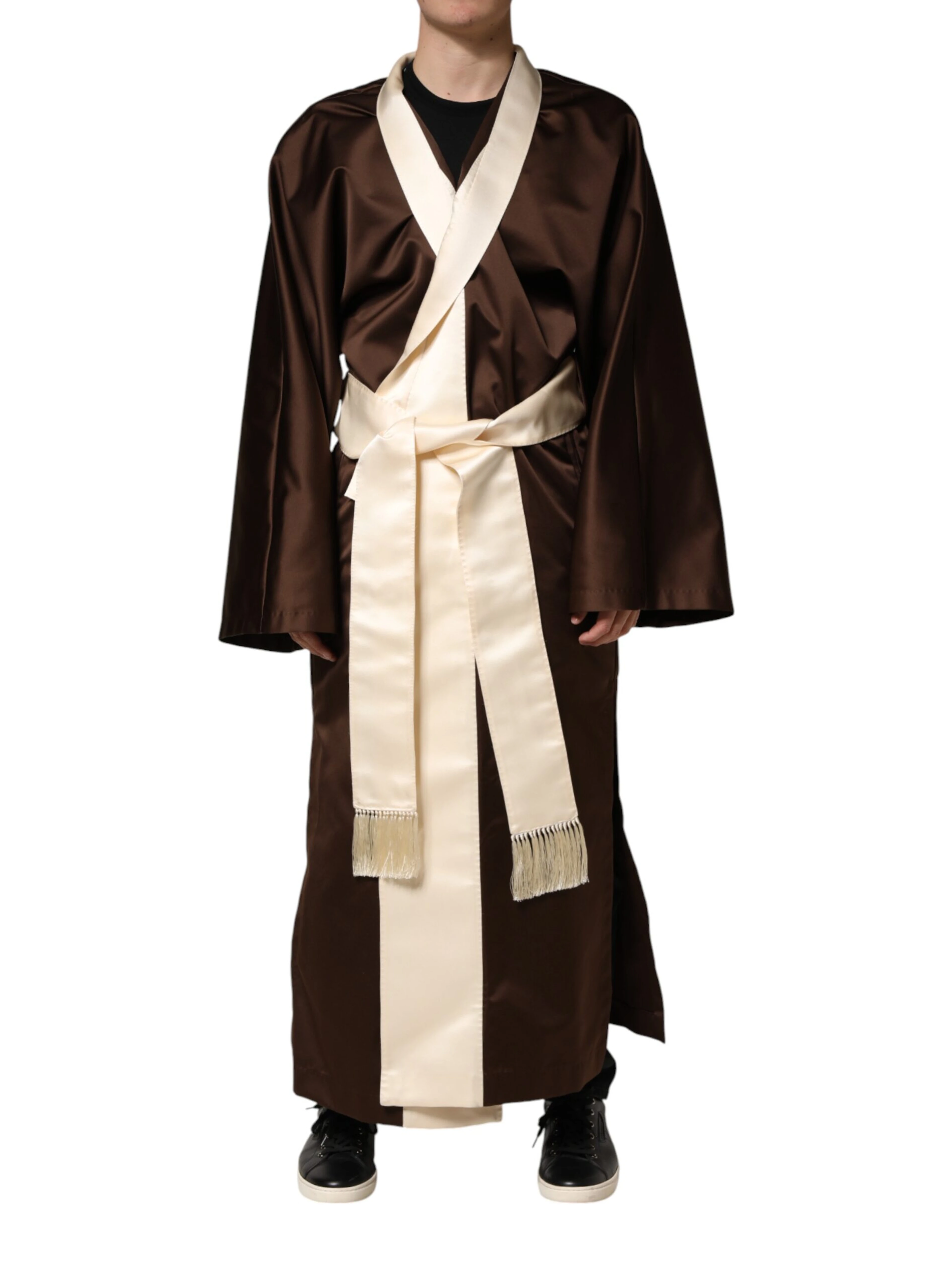 Brown Cream Lounge Belted Bathrobe Jacket