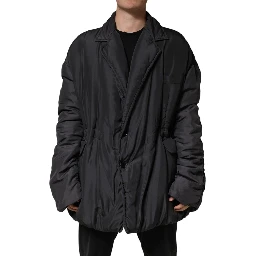 Black Silk Padded Parka Men Coat Jacket
