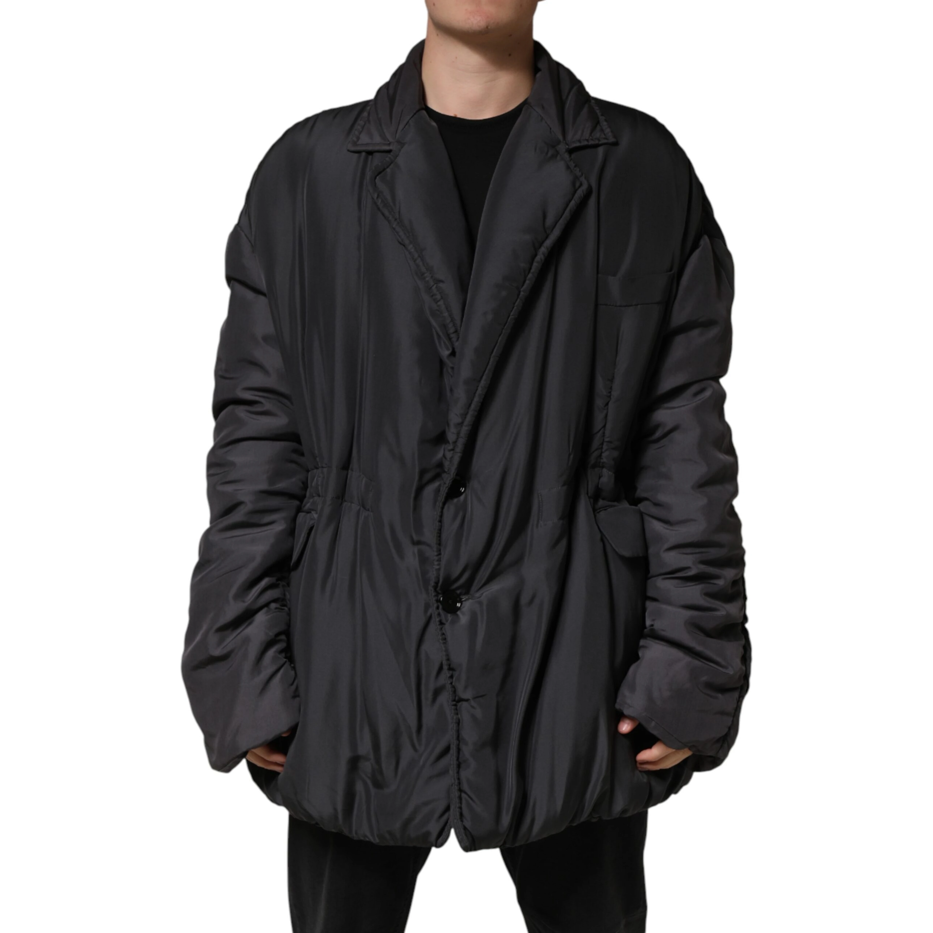 Black Silk Padded Parka Men Coat Jacket