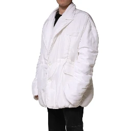 White Silk Padded Parka Men Coat Jacket