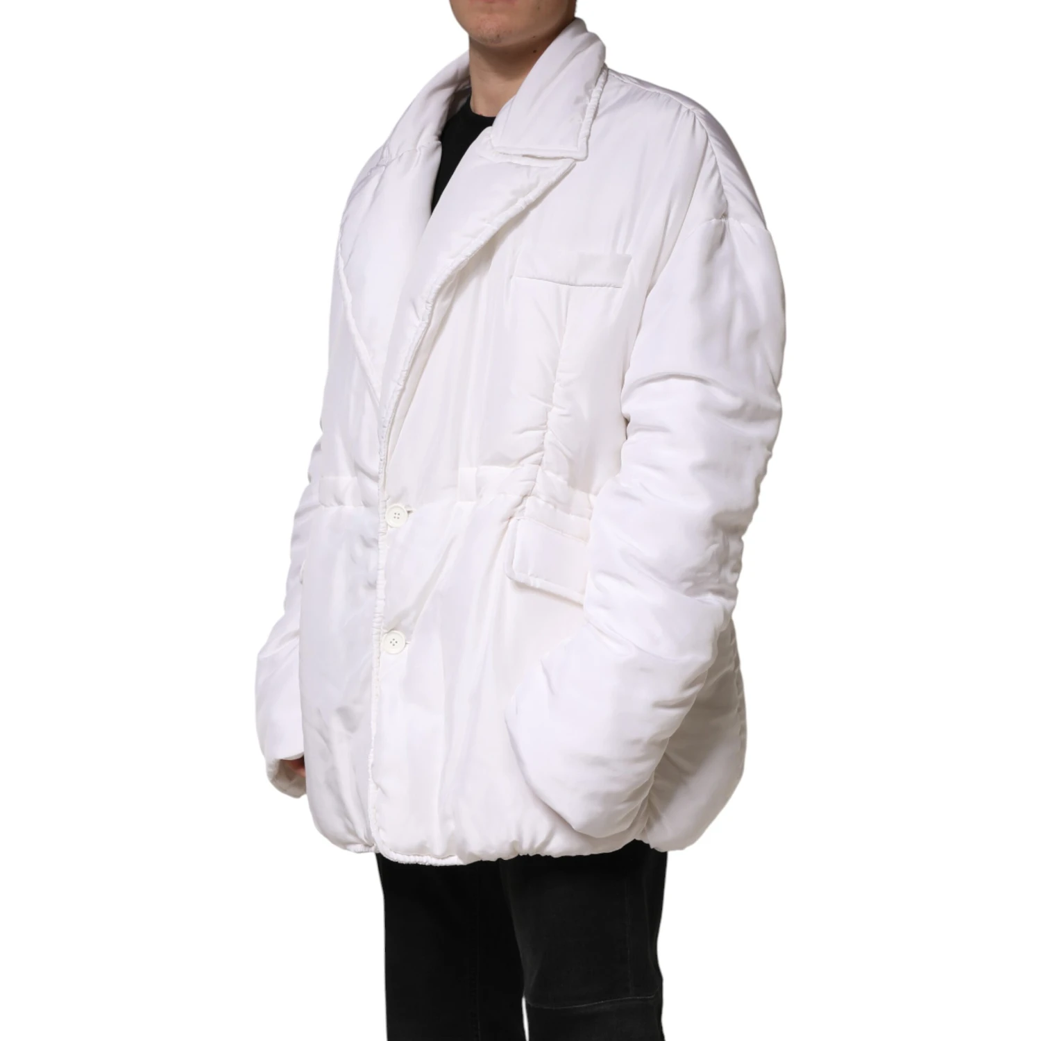 White Silk Padded Parka Men Coat Jacket