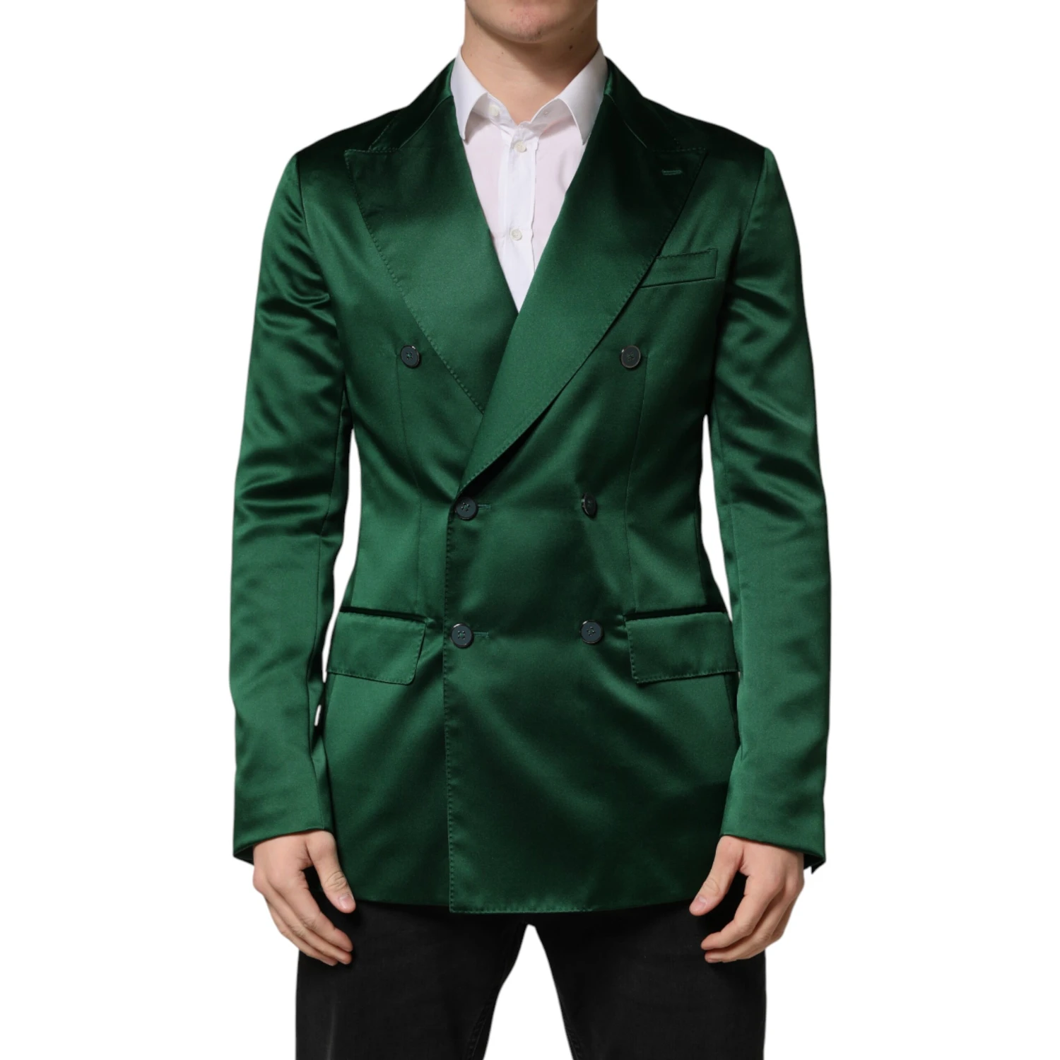 Green Satin Double Breasted Jacket Blazer