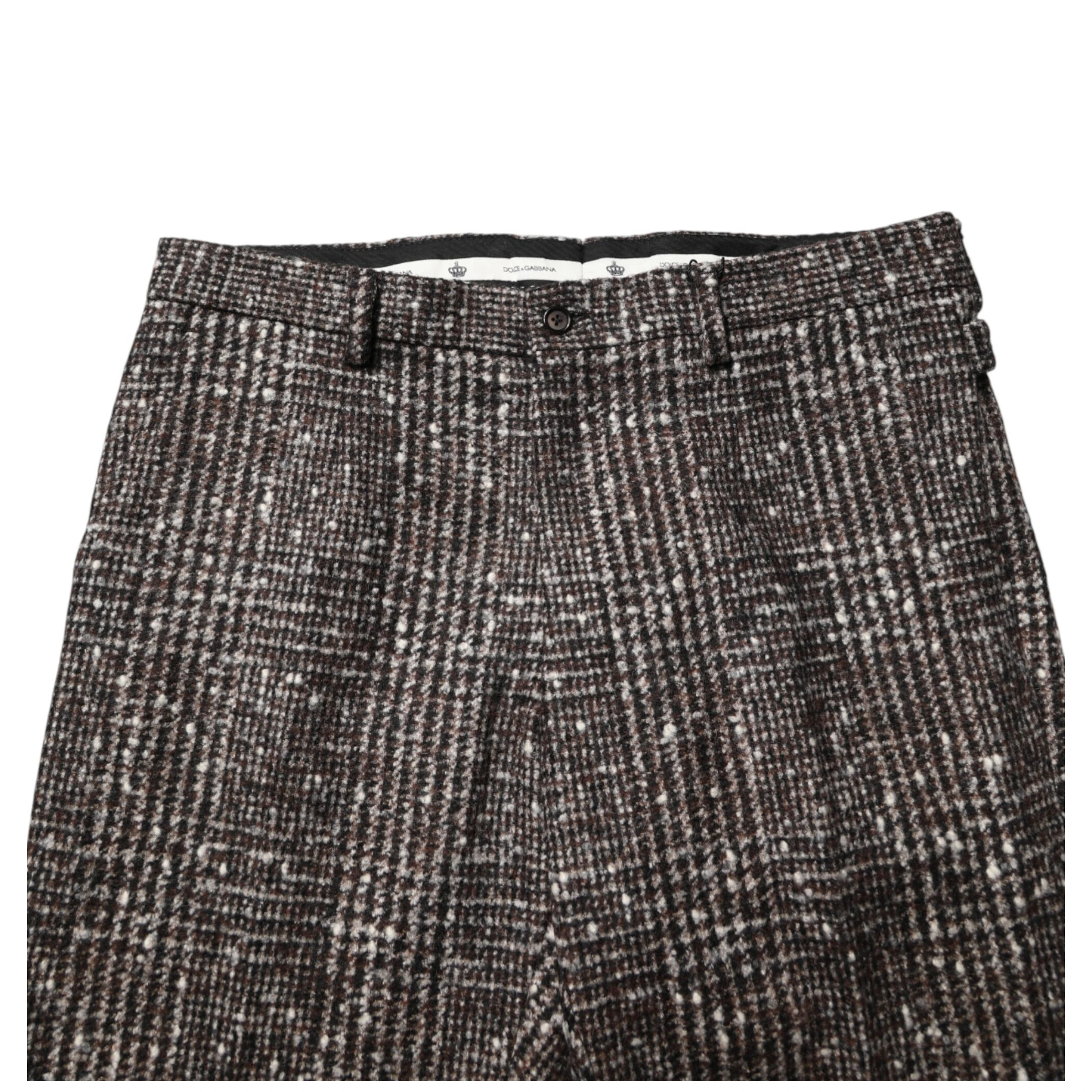 Brown Wool Plaid Skinny Dress Trouser Pants