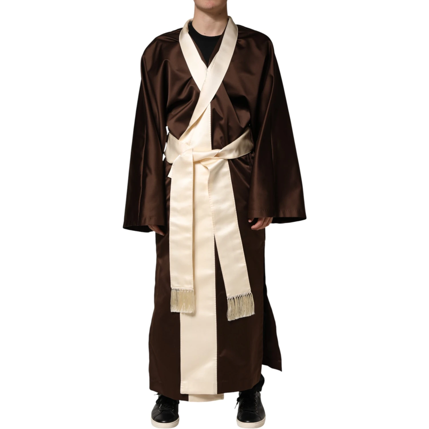 Brown Cream Lounge Belted Bathrobe Jacket