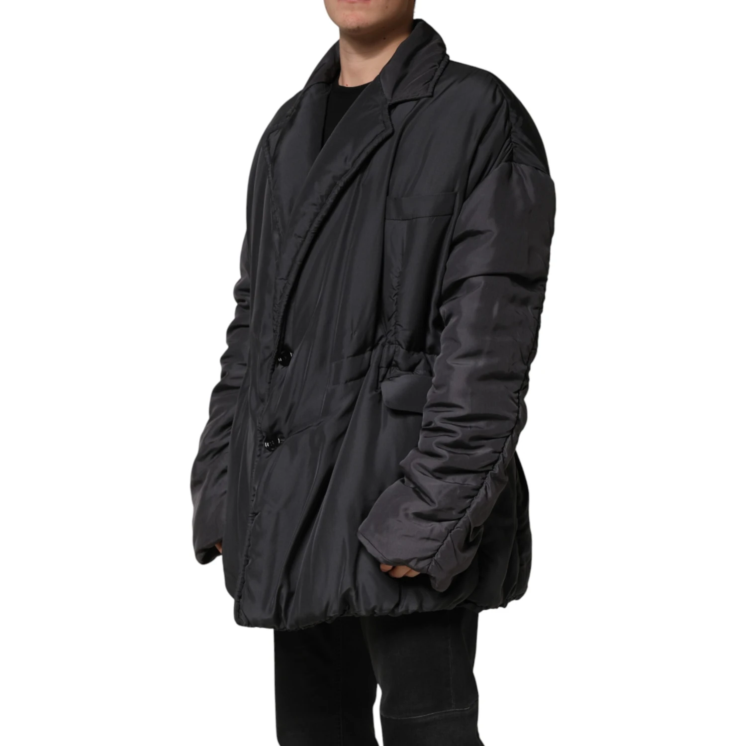 Black Silk Padded Parka Men Coat Jacket