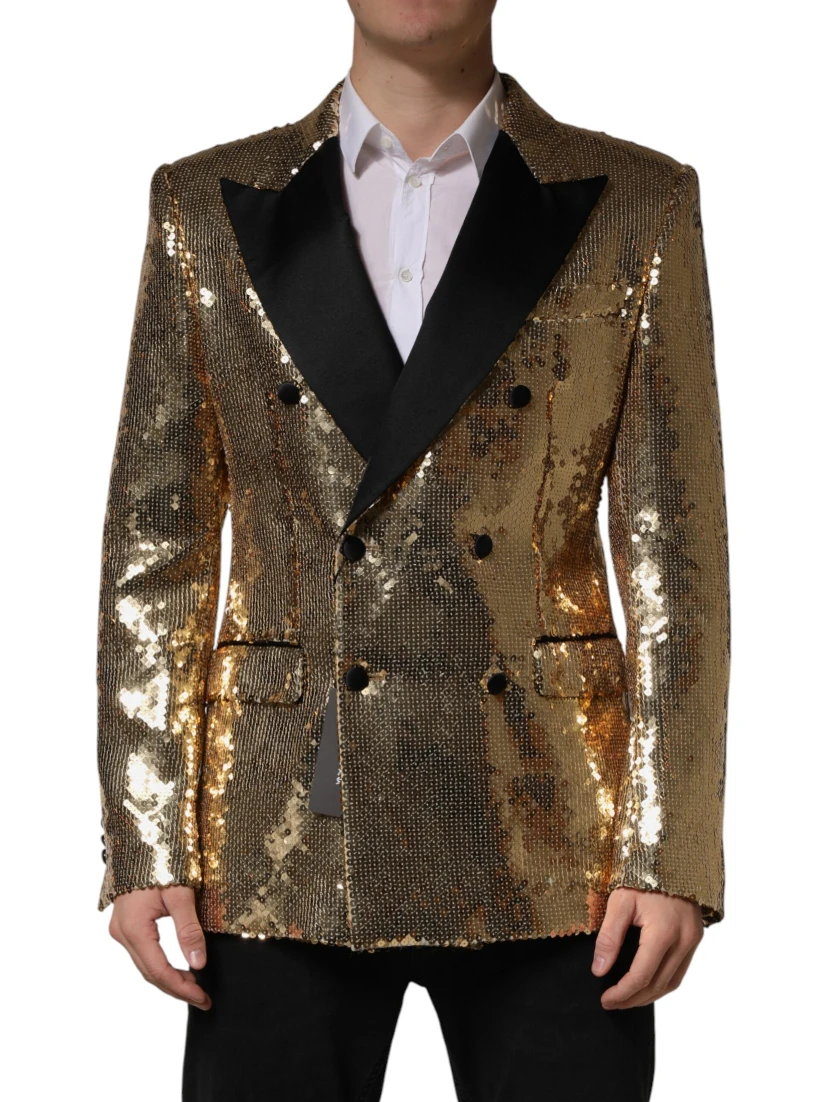 Gold Sequined Double Breasted Jacket Blazer