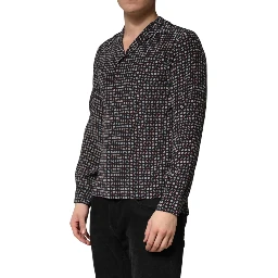 Black Patterned Silk Men Button Down Shirt