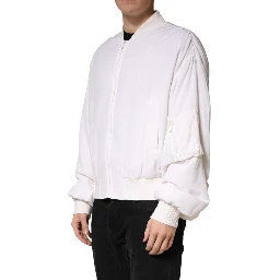 White Silk Full Zip Bomber Blouson Jacket