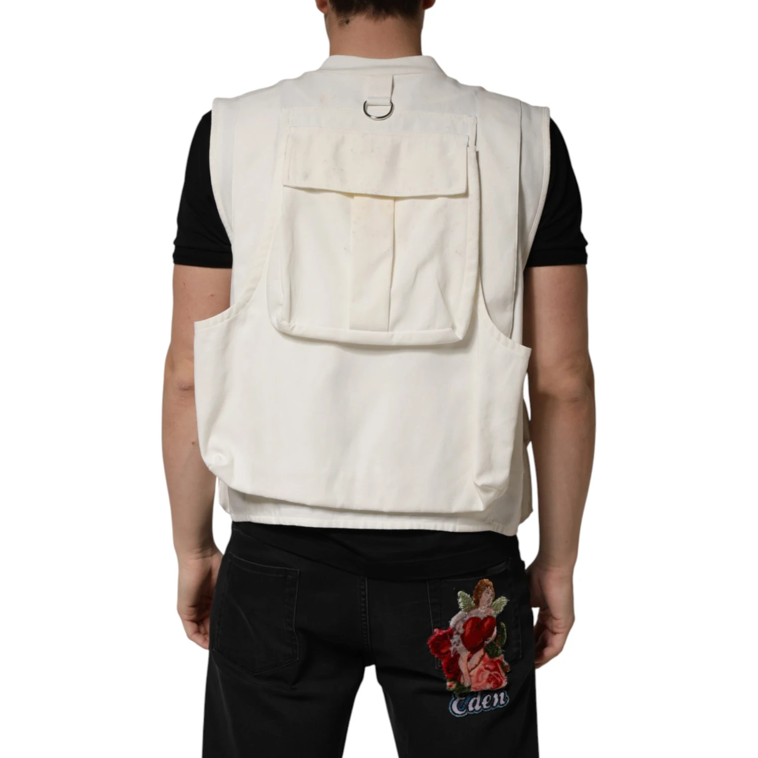 White Cotton Cargo Men Vest Coat Jacket