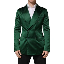 Green Satin Double Breasted Jacket Blazer