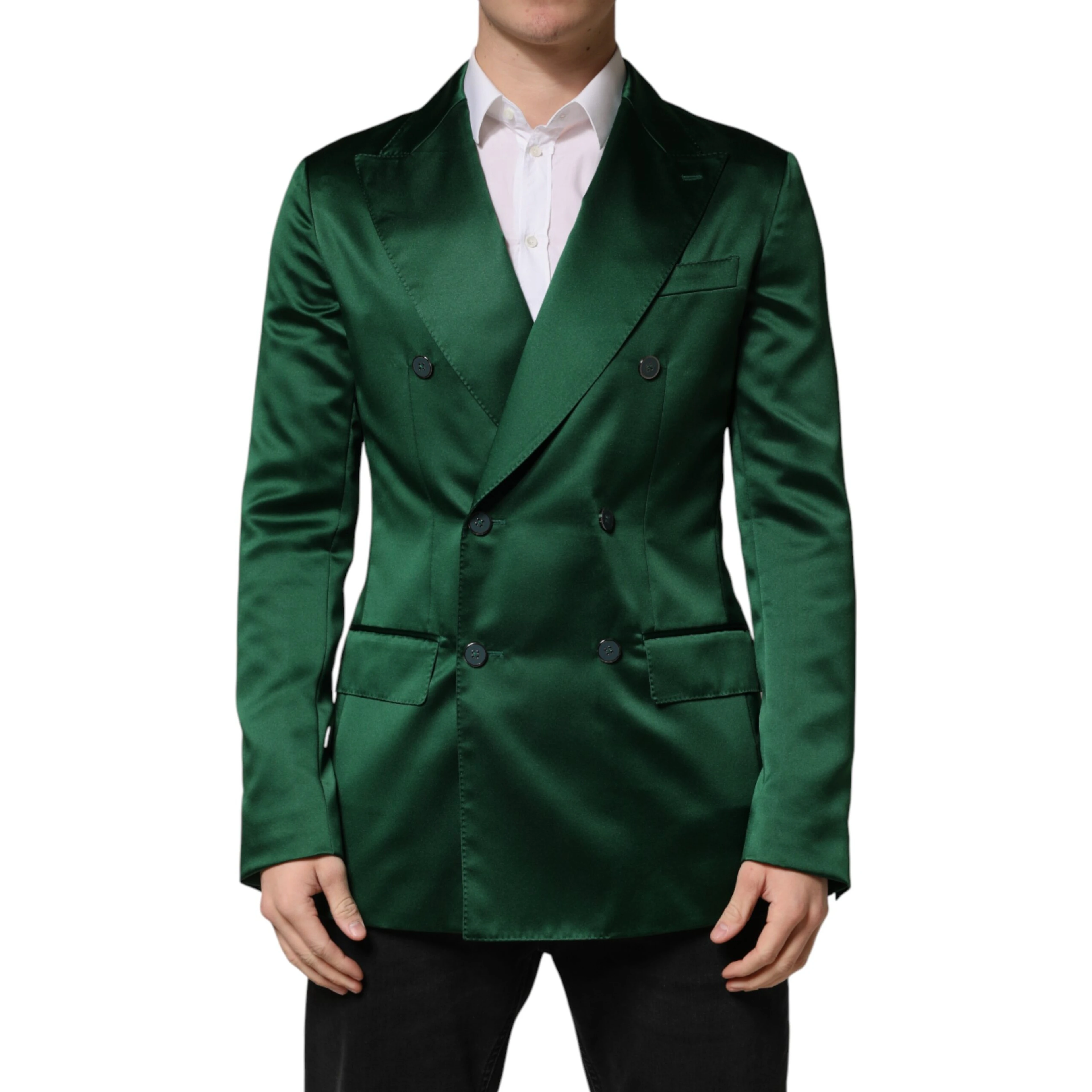 Green Satin Double Breasted Jacket Blazer