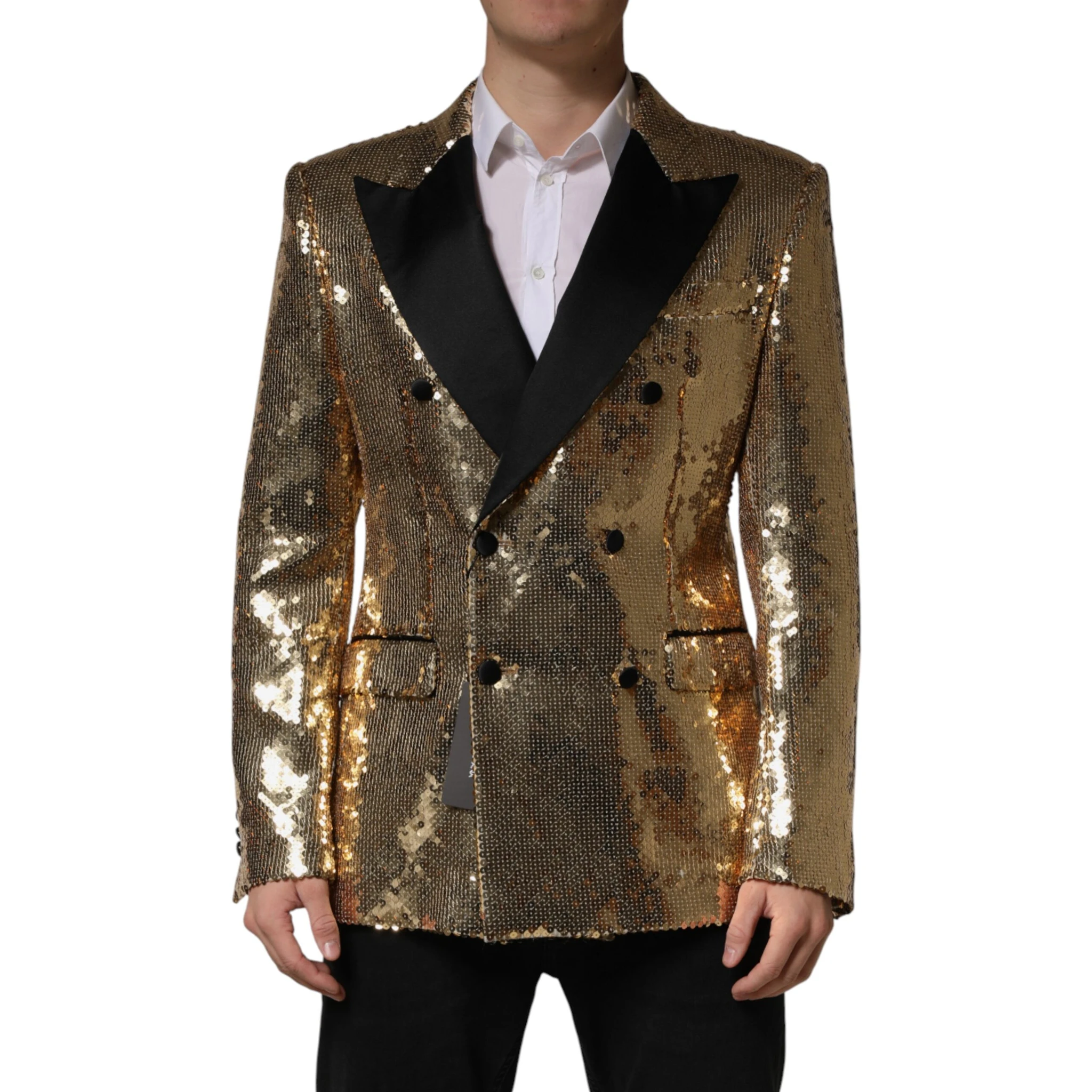 Gold Sequined Double Breasted Jacket Blazer