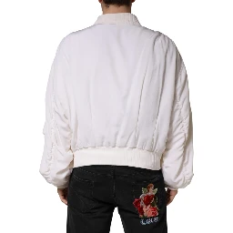 White Silk Full Zip Bomber Blouson Jacket