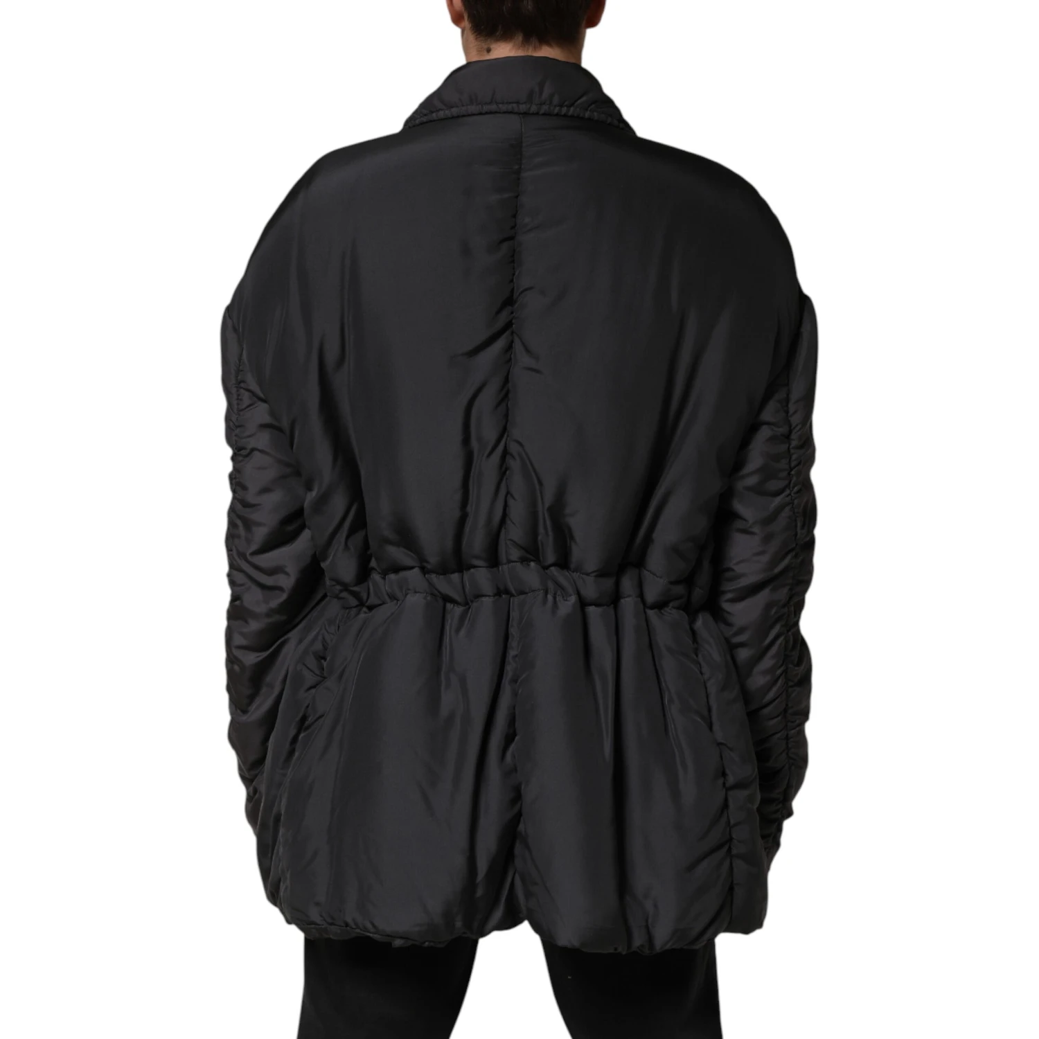 Black Silk Padded Parka Men Coat Jacket