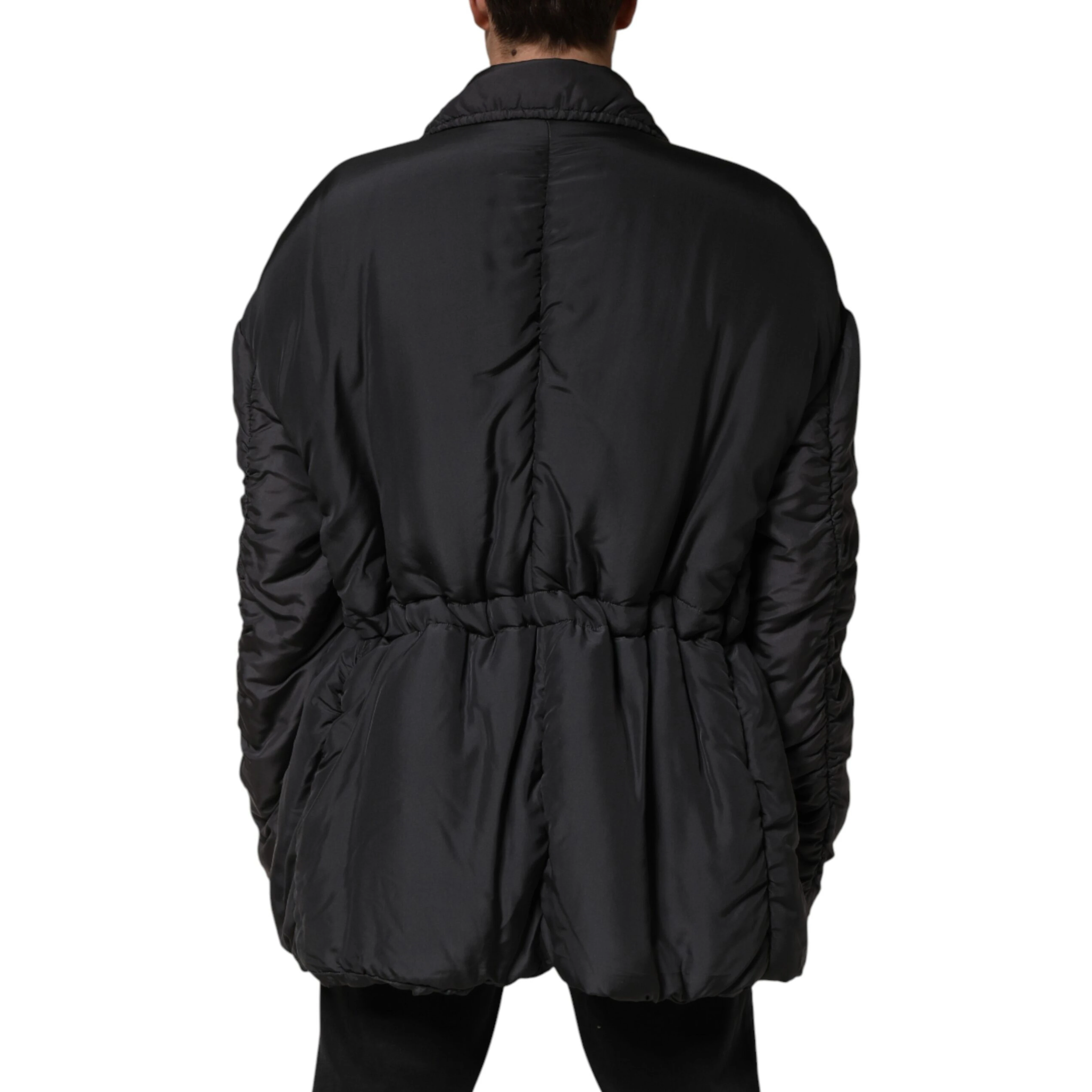 Black Silk Padded Parka Men Coat Jacket