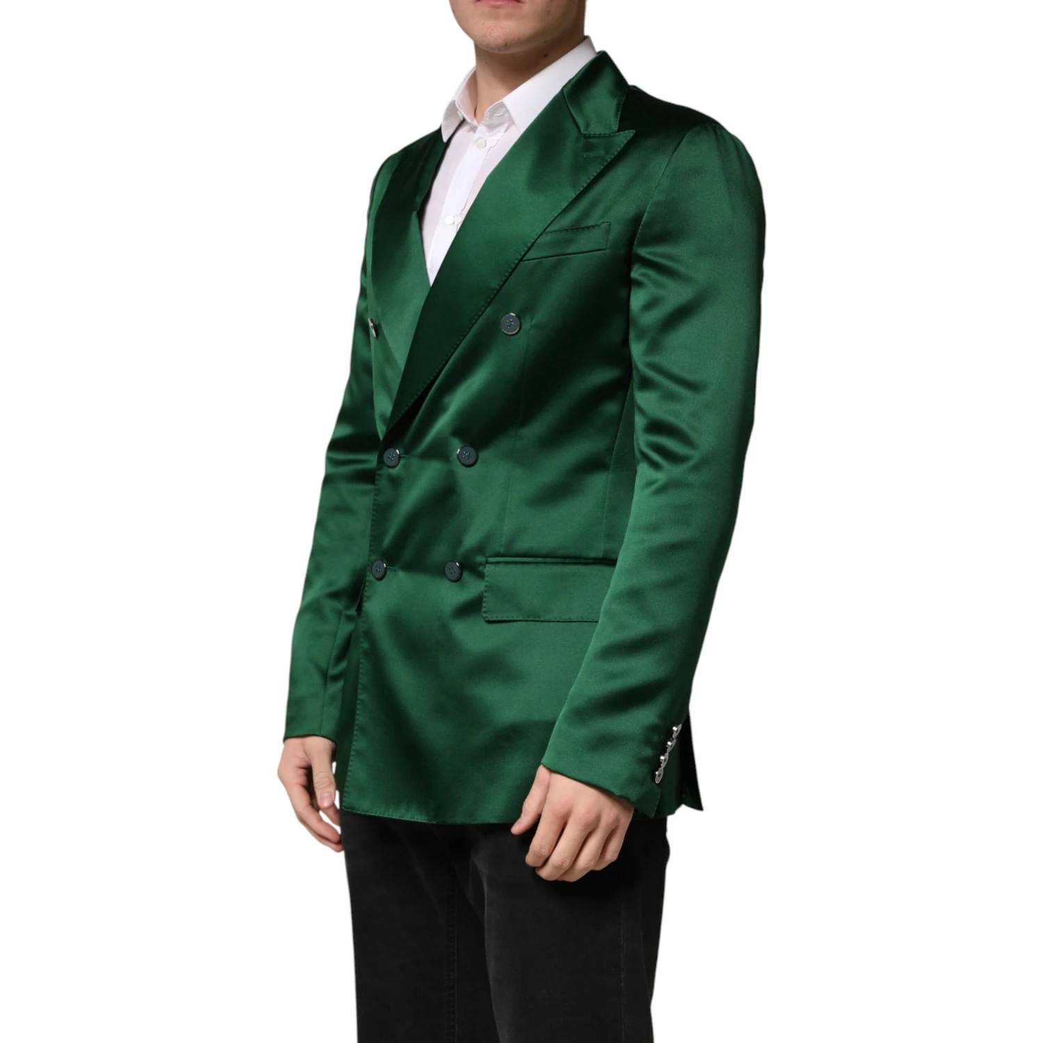Green Satin Double Breasted Jacket Blazer