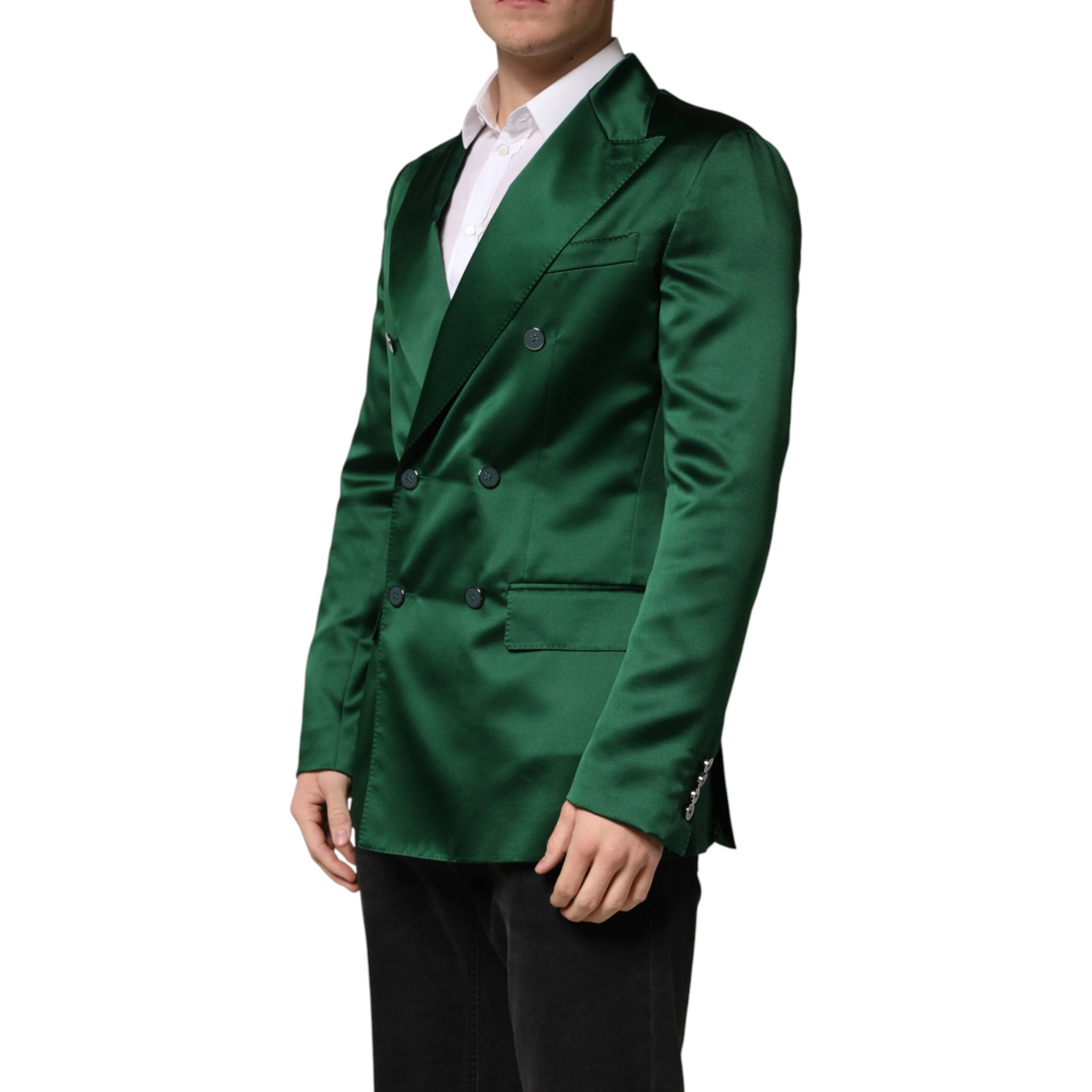 Green Satin Double Breasted Jacket Blazer