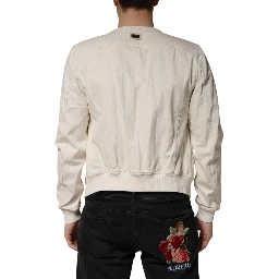 Off White Cotton Full Zip Denim Men Blouson Jacket