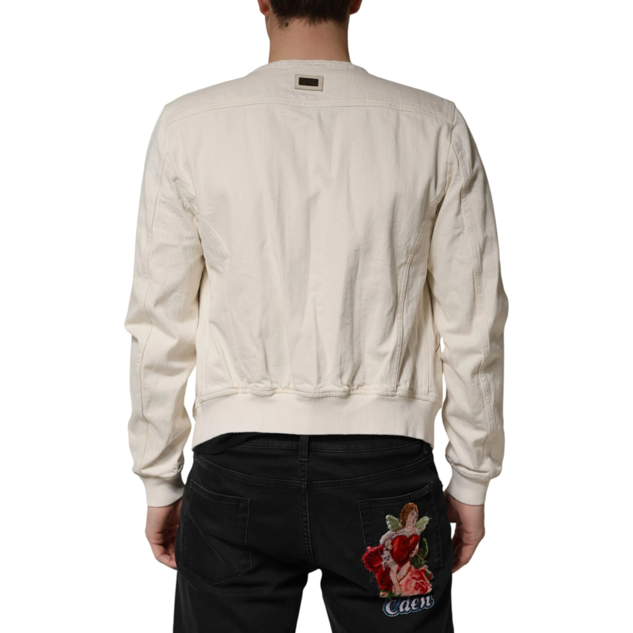 Off White Cotton Full Zip Denim Men Blouson Jacket