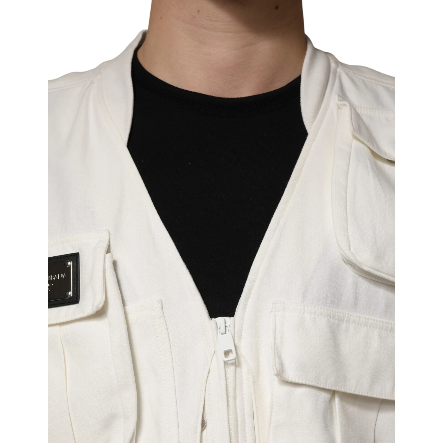 White Cotton Cargo Men Vest Coat Jacket