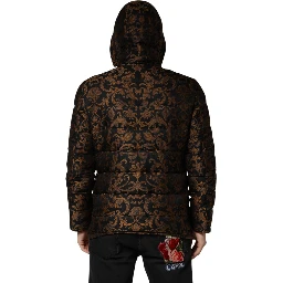 Black Floral Jacquard Quilted Hooded Jacket