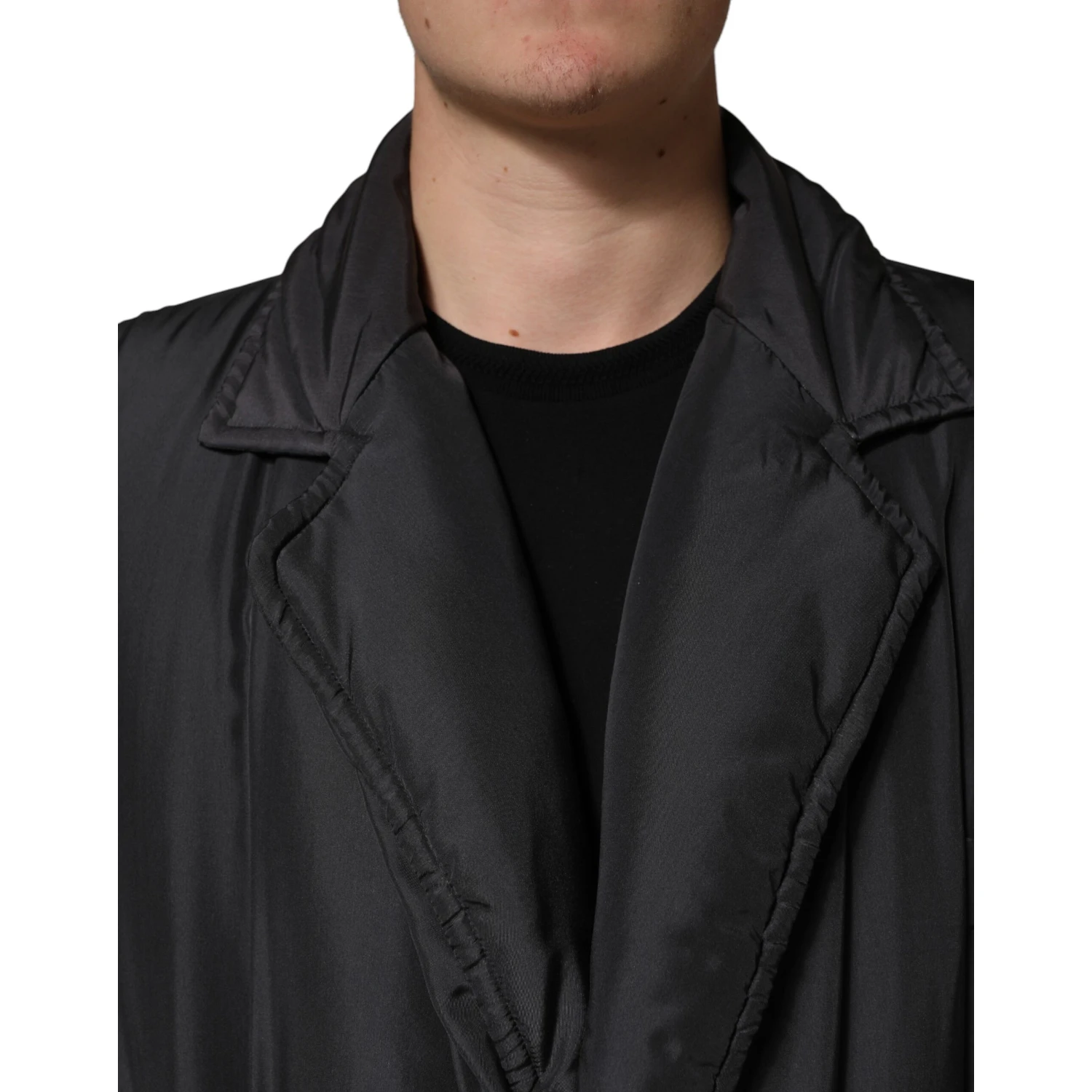 Black Silk Padded Parka Men Coat Jacket